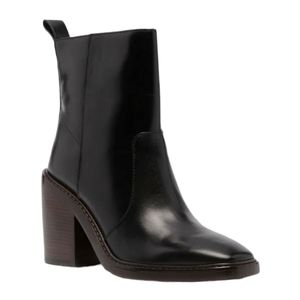 Tory Burch heeled black leather chunky stacked heel booties 9.5